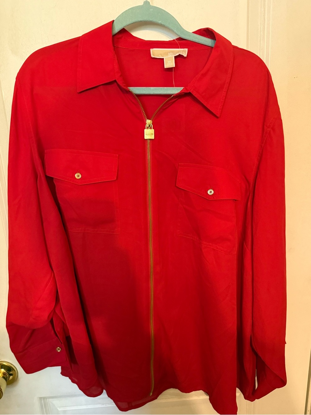 MICHAEL Michael Kors Red Zip-Front Blouse